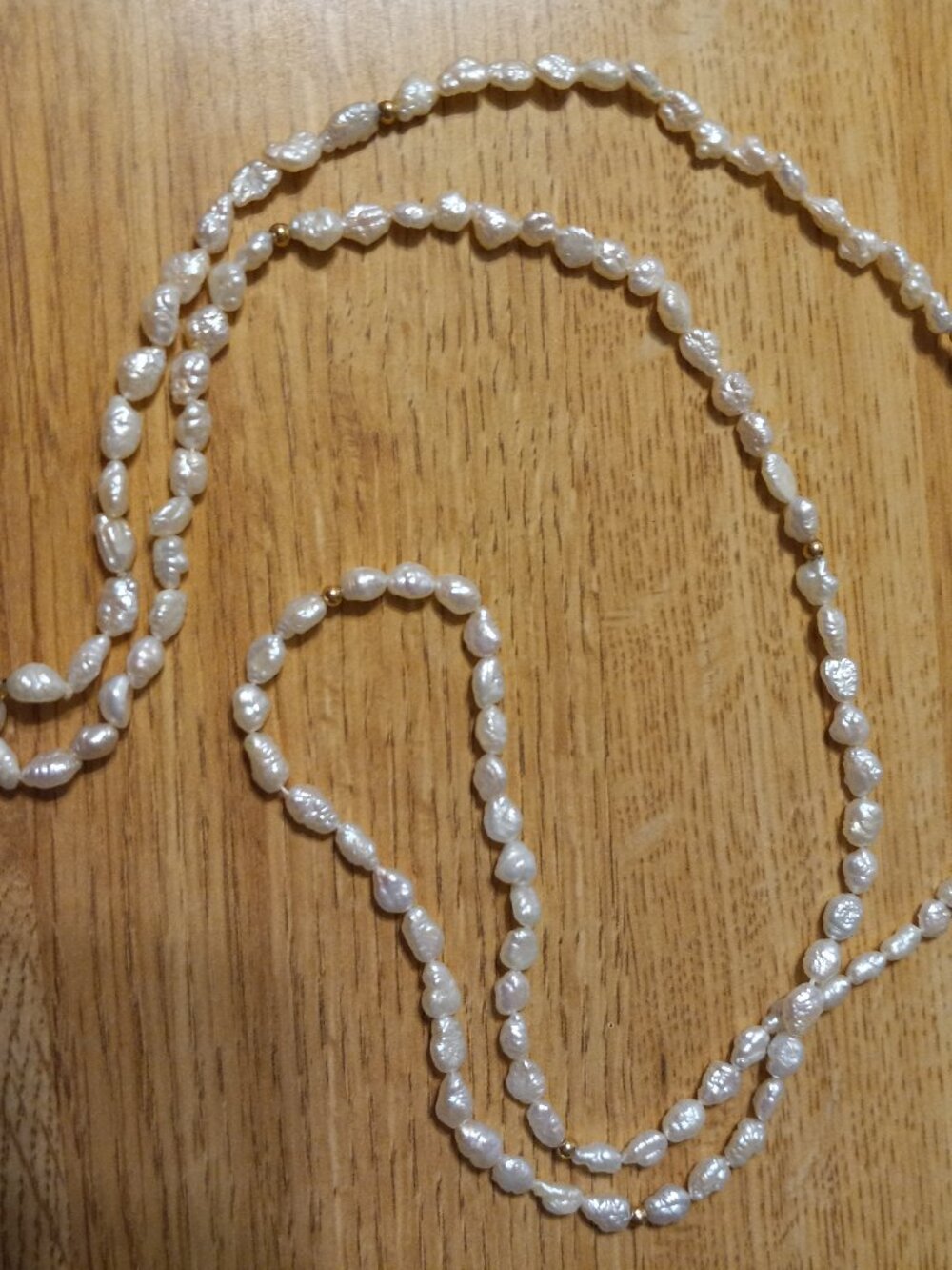 Vintage genuine Freshwater seed Pearl & Gold Beads Beaded Long Necklace.